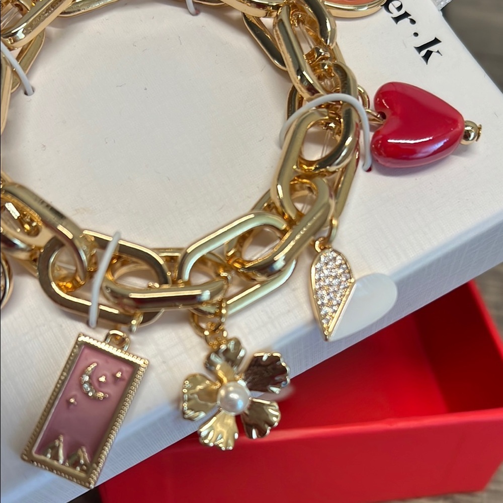 Piper Gold and Red Statement Chain-Link Bracelet - Picture 4 of 6